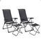 Costway 4PCS Patio Folding Dining Chair Ottoman Set Adjustable Back Camp Gray\Black